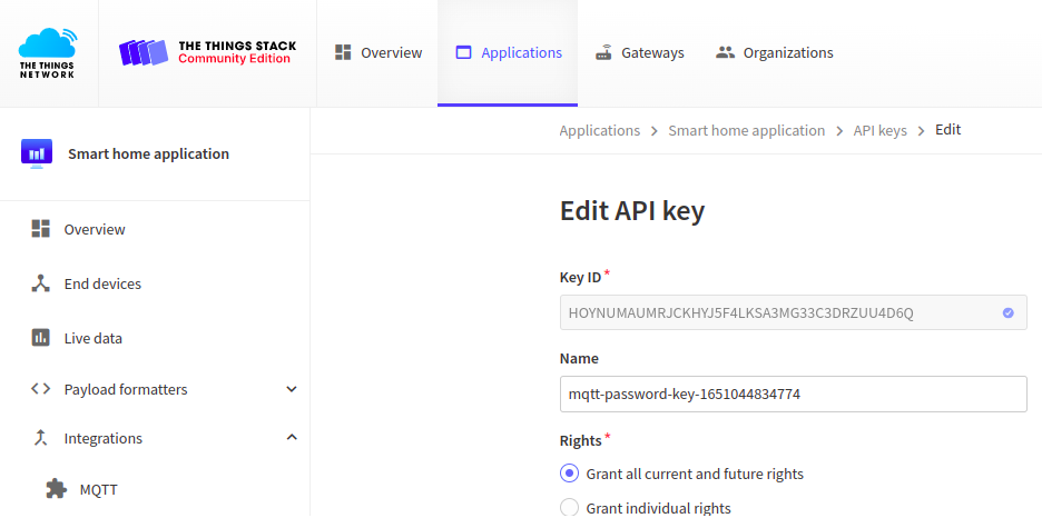 Edit TTN API key