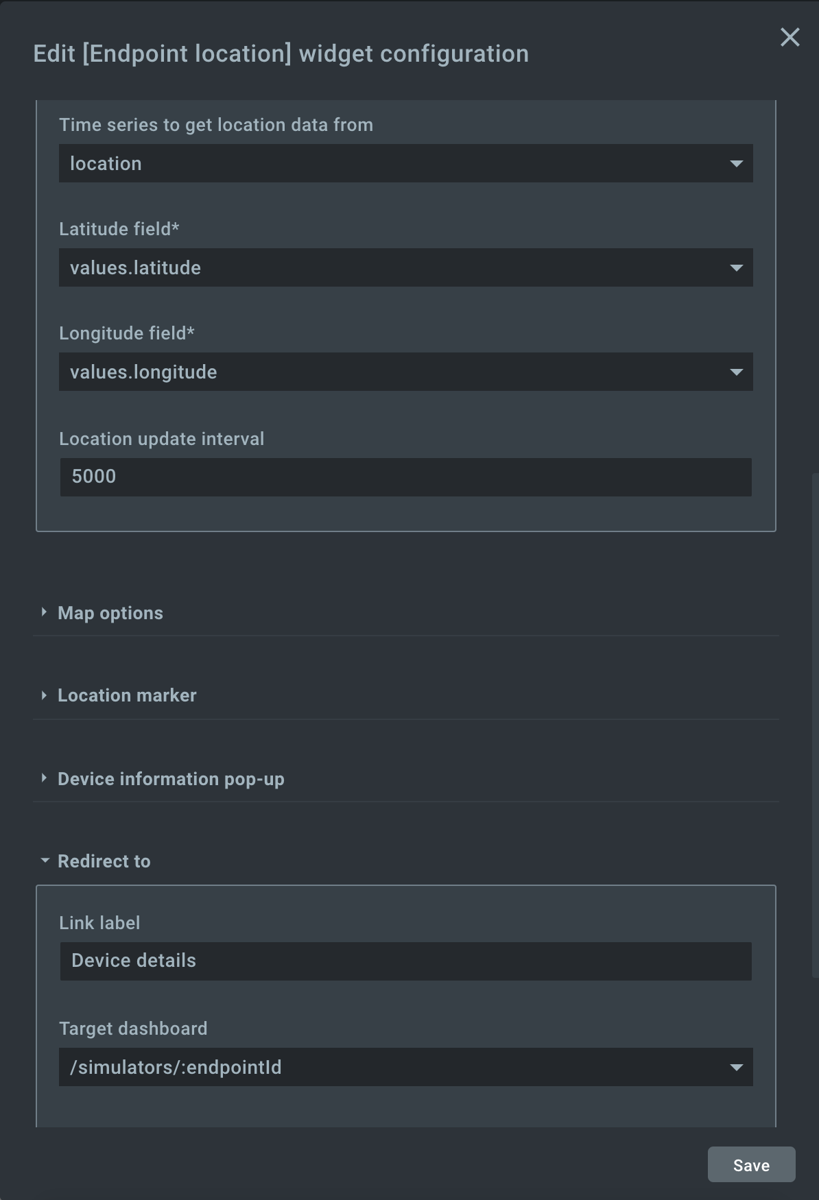 Endpoint list widget configuration form